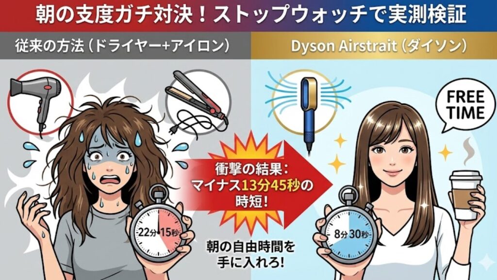 実測】Dyson Airstraitで朝ストレートの支度は何分縮まる