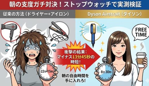 【実測】Dyson Airstraitで朝の支度は何分縮まる？ストップウォッチで「ドライヤー＋アイロン」とガチ対決してみた